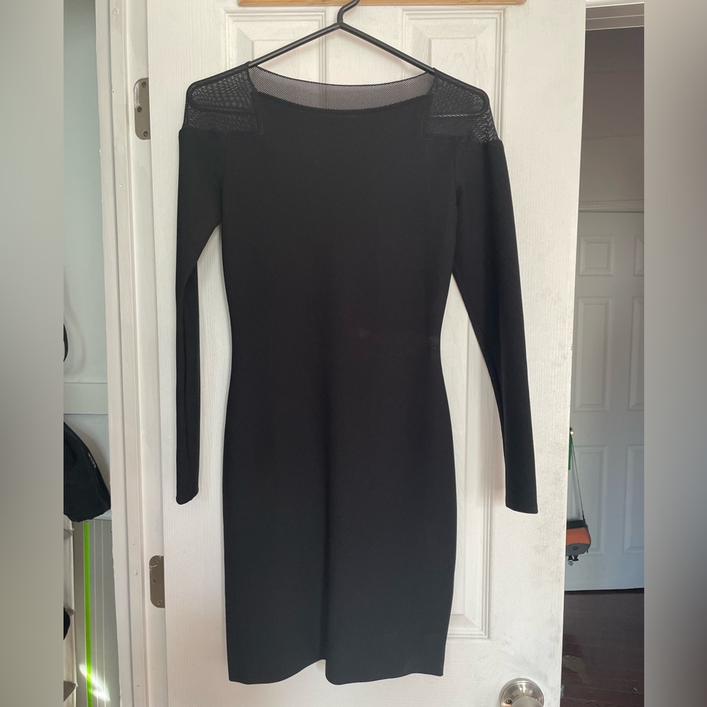 Women Ports 1961 long sleeve little black dress with sexy mesh back form fitting